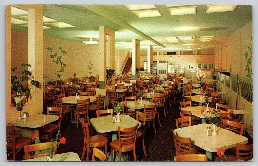 Vtg 1950s Crown Cafeteria Postcard Pasadena CA Interior 816B Mellinger Studios